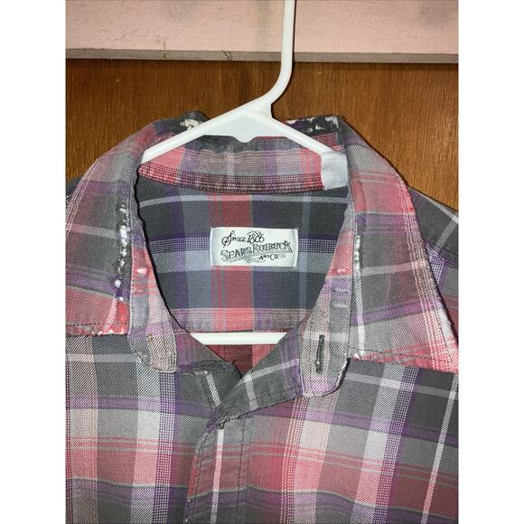 VTG Sears Roebuck Men's Long Sleeve Distressed Flannel Shirt - Size Large* - Picture 7 of 12
